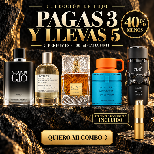 Combo Arabe y Nichos De lujo , Asad Elixir, Mandarin sky, santal , khamrah y gio parfum
